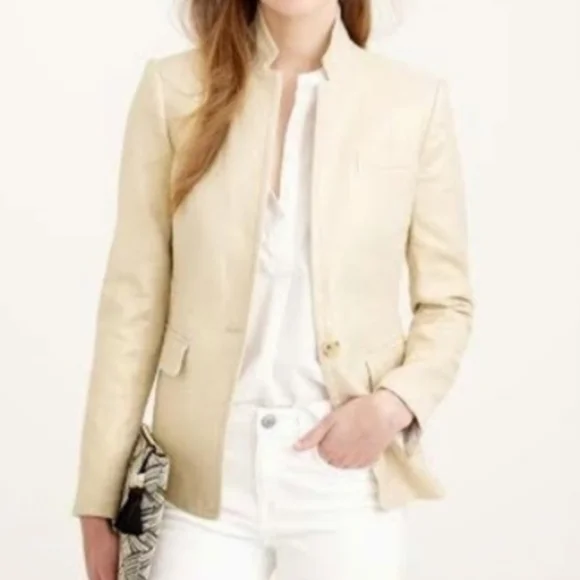 J.Crew Regent Metallic Gold Linen Blend Blazer Sport Coat Size 6 - Picture 2 of 11